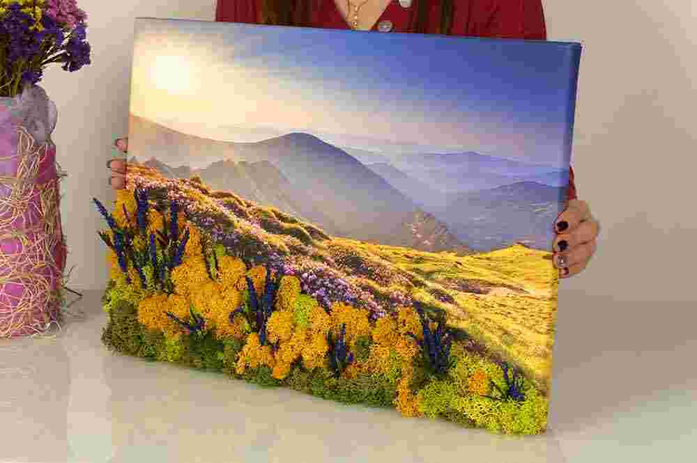 3D Картины с живыми стабилизированными цветами и мхом-зображення